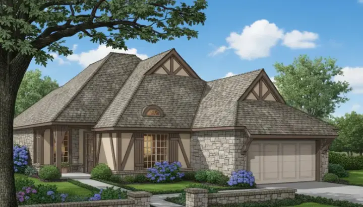 English Country house plans 8-205 - front exterior, 1,969 sq ft, 3 bed, 2 bath house plans | Monster House Plans