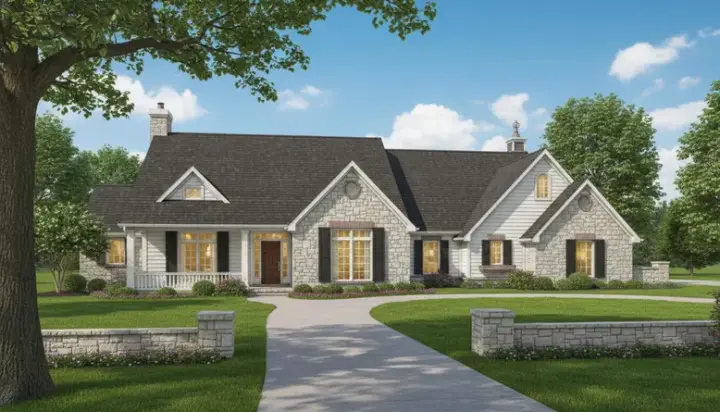 Farmhouse house plans 8-256 - front exterior, 2,154 sq ft, 3 bed, 2 bath house plans | Monster House Plans