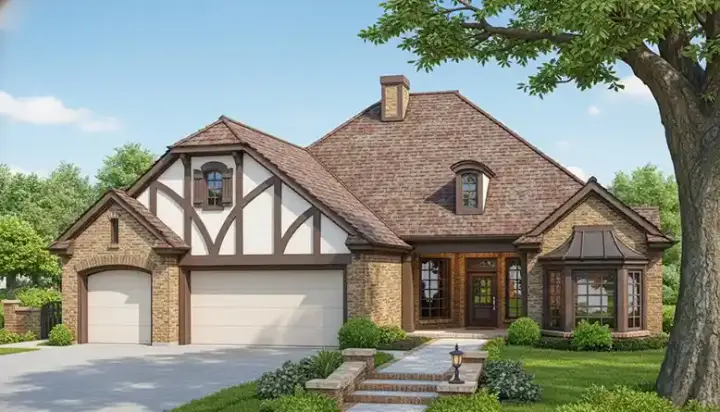 English Country house plans 8-271 - front exterior, 2,203 sq ft, 3 bed, 2 bath house plans | Monster House Plans