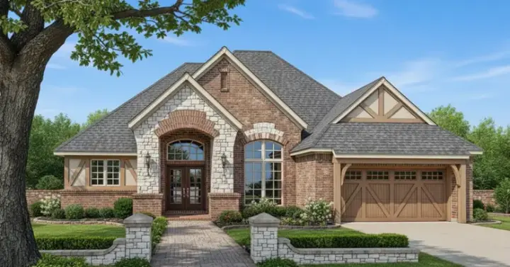 European house plans 8-330 - front exterior, 2,390 sq ft, 3 bed, 2 bath house plans | Monster House Plans