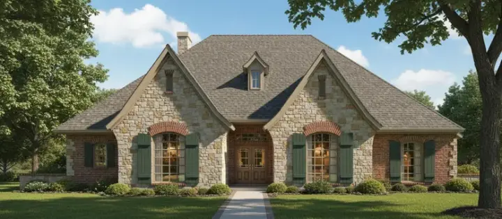 European house plans 8-331 - front exterior, 2,390 sq ft, 3 bed, 2 bath house plans | Monster House Plans