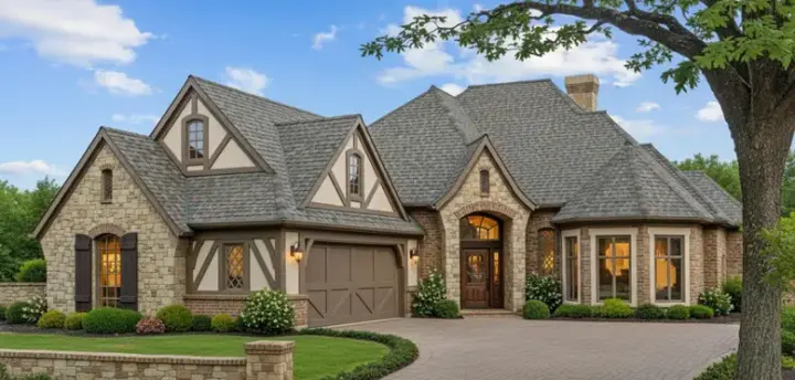 European house plans 8-344 - front exterior, 2,452 sq ft, 3 bed, 2 bath house plans | Monster House Plans