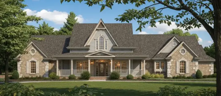 Farmhouse house plans 8-372 - front exterior, 2,539 sq ft, 4 bed, 3 bath house plans | Monster House Plans