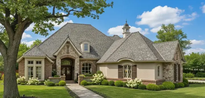European house plans 8-411 - front exterior, 2,680 sq ft, 4 bed, 3 bath house plans | Monster House Plans