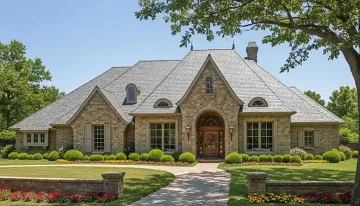 European house plans 8-423 - front exterior, 2,720 sq ft, 3 bed, 2 bath house plans | Monster House Plans