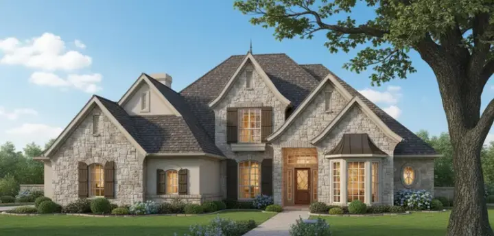 European house plans 8-448 - front exterior, 2,852 sq ft, 4 bed, 3 bath house plans | Monster House Plans