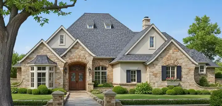 European house plans 8-455 - front exterior, 2,908 sq ft, 4 bed, 3 bath house plans | Monster House Plans