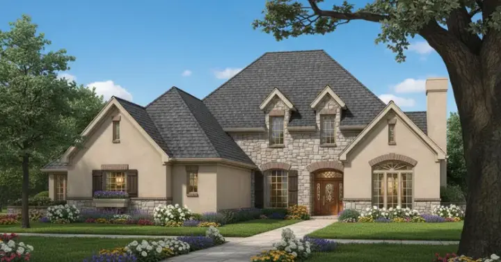 European house plans 8-476 - front exterior, 3,041 sq ft, 4 bed, 3 bath house plans | Monster House Plans