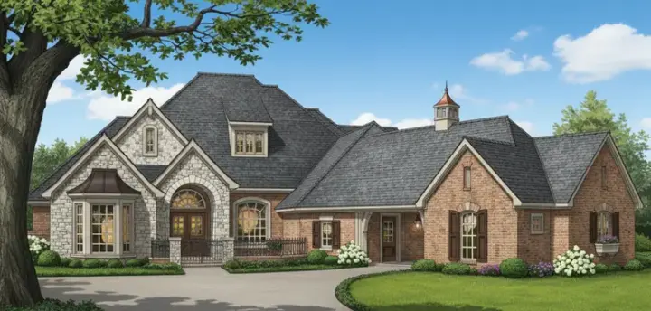 French Country house plans 8-480 - front exterior, 3,070 sq ft, 4 bed, 3 bath house plans | Monster House Plans