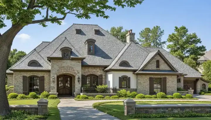French Country house plans 8-489 - front exterior, 3,128 sq ft, 3 bed, 4 bath house plans | Monster House Plans