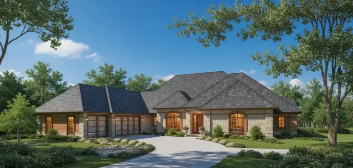 Ranch house plans 8-491 - front exterior, 3,140 sq ft, 4 bed, 3 bath house plans | Monster House Plans