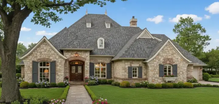 European house plans 8-493 - front exterior, 3,156 sq ft, 4 bed, 3 bath house plans | Monster House Plans