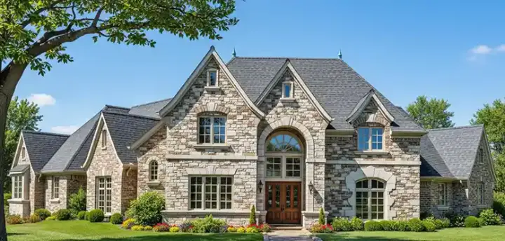 European house plans 8-497 - front exterior, 4,444 sq ft, 4 bed, 4 bath house plans | Monster House Plans
