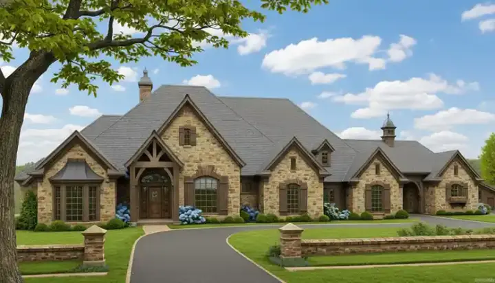 French Country house plans 8-523 - front exterior, 3,423 sq ft, 4 bed, 4 bath house plans | Monster House Plans