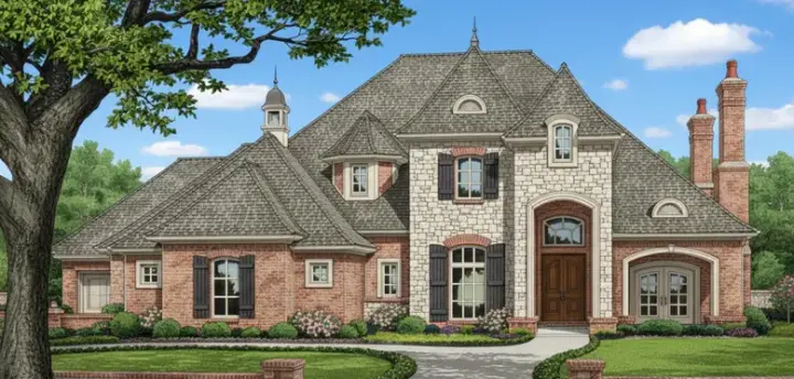 French Country house plans 8-525 - front exterior, 3,430 sq ft, 4 bed, 3 bath house plans | Monster House Plans