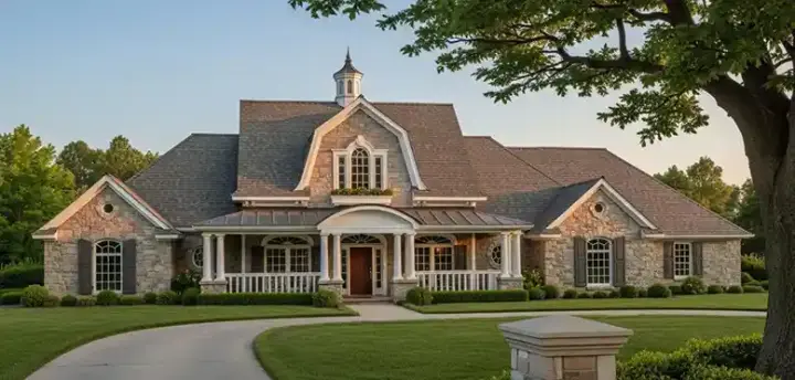 Farmhouse house plans 8-527 - front exterior, 3,439 sq ft, 4 bed, 3 bath house plans | Monster House Plans
