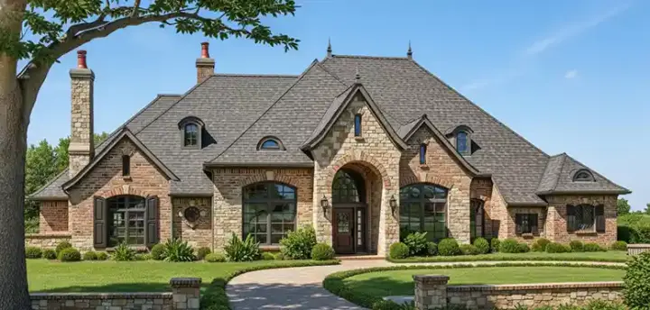 European house plans 8-533 - front exterior, 3,494 sq ft, 4 bed, 3 bath house plans | Monster House Plans