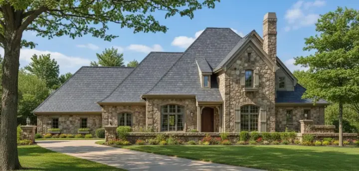 European house plans 8-543 - front exterior, 3,615 sq ft, 4 bed, 3 bath house plans | Monster House Plans