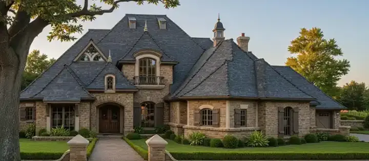 French Country house plans 8-553 - front exterior, 3,738 sq ft, 5 bed, 4 bath house plans | Monster House Plans