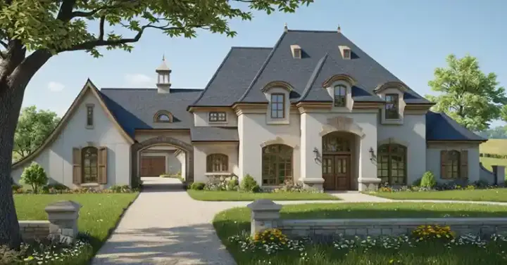 French Country house plans 8-556 - front exterior, 3,769 sq ft, 4 bed, 4 bath house plans | Monster House Plans