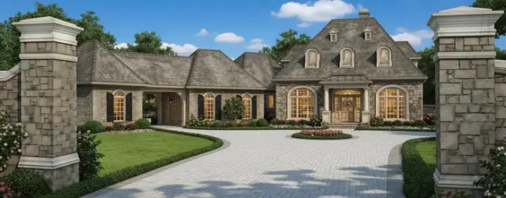 French Country house plans 8-580 - front exterior, 4,010 sq ft, 4 bed, 3 bath house plans | Monster House Plans
