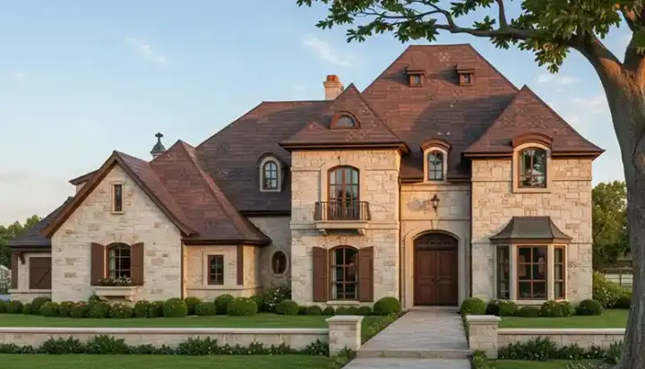 French Country house plans 8-585 - front exterior, 4,138 sq ft, 4 bed, 4 bath house plans | Monster House Plans