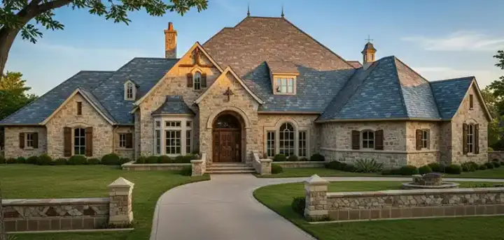 European house plans 8-590 - front exterior, 4,270 sq ft, 4 bed, 4 bath house plans | Monster House Plans