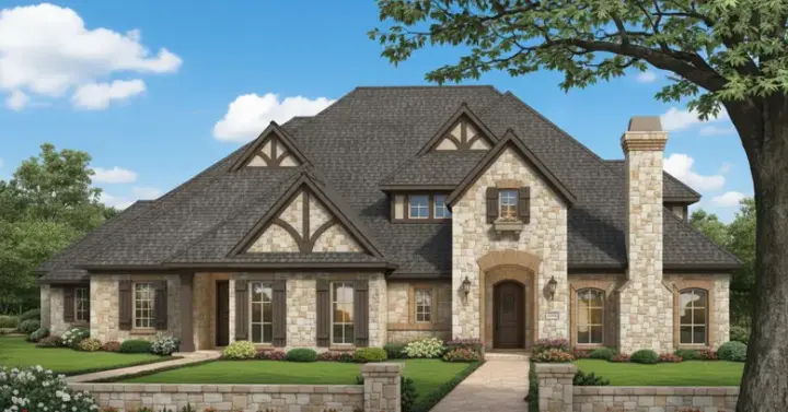 European house plans 8-594 - front exterior, 4,342 sq ft, 4 bed, 4 bath house plans | Monster House Plans