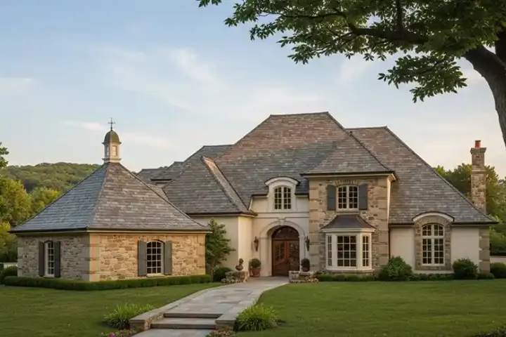 European house plans 8-596 - front exterior, 4,451 sq ft, 5 bed, 4 bath house plans | Monster House Plans