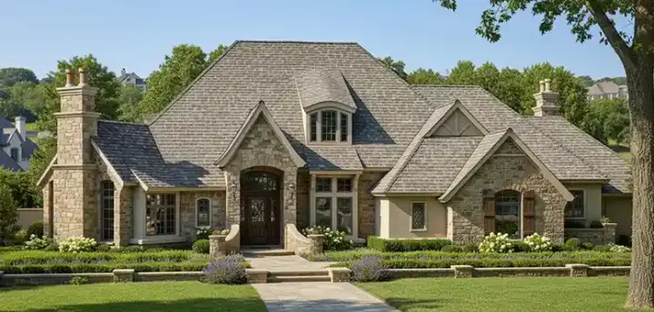 French Country house plans 8-598 - front exterior, 4,554 sq ft, 4 bed, 4 bath house plans | Monster House Plans