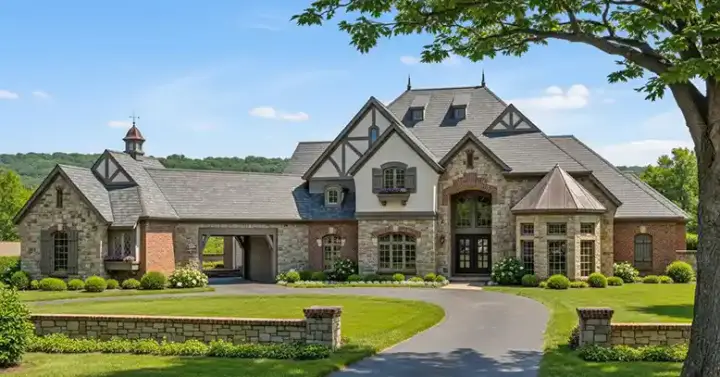English Country house plans 8-601 - front exterior, 4,630 sq ft, 4 bed, 4 bath house plans | Monster House Plans