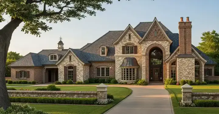 French Country house plans 8-602 - front exterior, 4,970 sq ft, 5 bed, 5 bath house plans | Monster House Plans