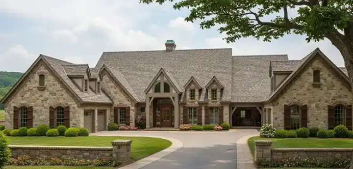 English Country house plans 8-605 - front exterior, 5,177 sq ft, 4 bed, 4 bath house plans | Monster House Plans