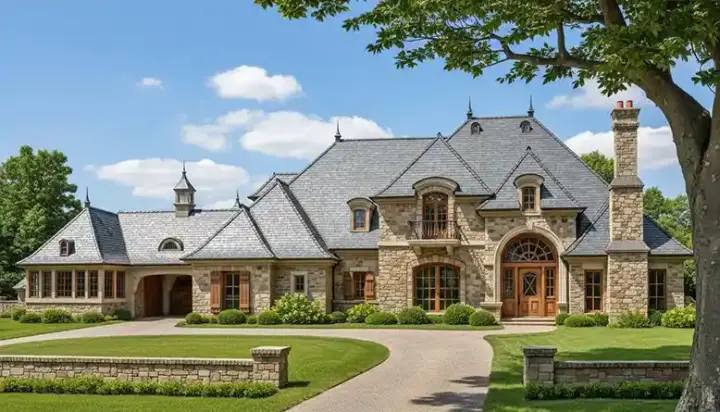 French Country house plans 8-606 - front exterior, 5,300 sq ft, 5 bed, 5 bath house plans | Monster House Plans