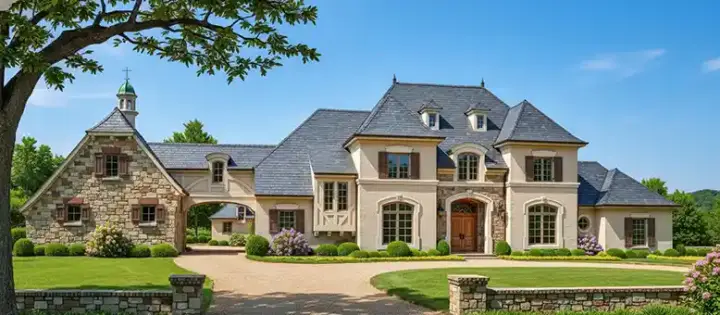 French Country house plans 8-607 - front exterior, 5,310 sq ft, 5 bed, 4 bath house plans | Monster House Plans