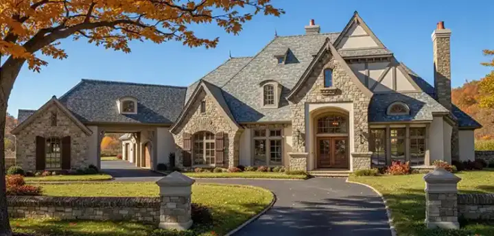 English Country house plans 8-608 - front exterior, 5,354 sq ft, 5 bed, 4 bath house plans | Monster House Plans