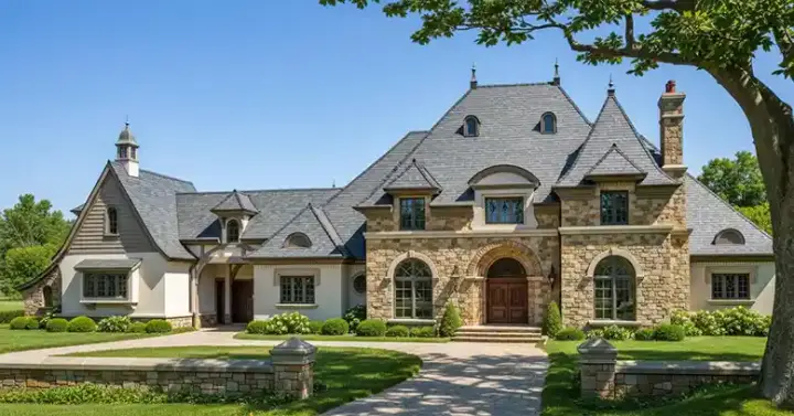French Country house plans 8-613 - front exterior, 6,274 sq ft, 5 bed, 5 bath house plans | Monster House Plans