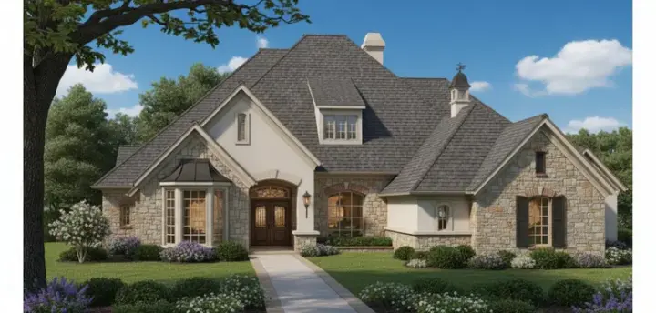 European house plans 8-620 - front exterior, 3,070 sq ft, 4 bed, 3 bath house plans | Monster House Plans