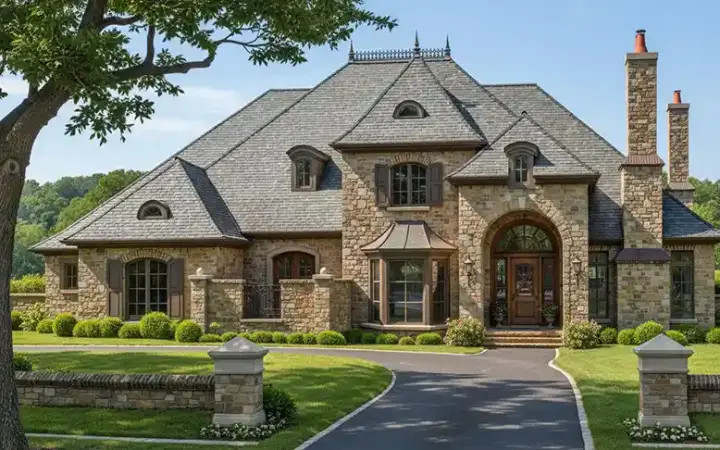 European house plans 8-631 - front exterior, 3,510 sq ft, 4 bed, 3 bath house plans | Monster House Plans