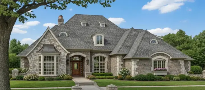 European house plans 8-632 - front exterior, 3,549 sq ft, 4 bed, 3 bath house plans | Monster House Plans