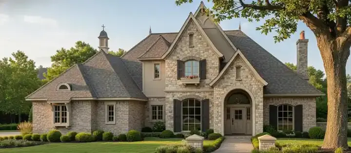 European house plans 8-633 - front exterior, 3,619 sq ft, 4 bed, 3 bath house plans | Monster House Plans