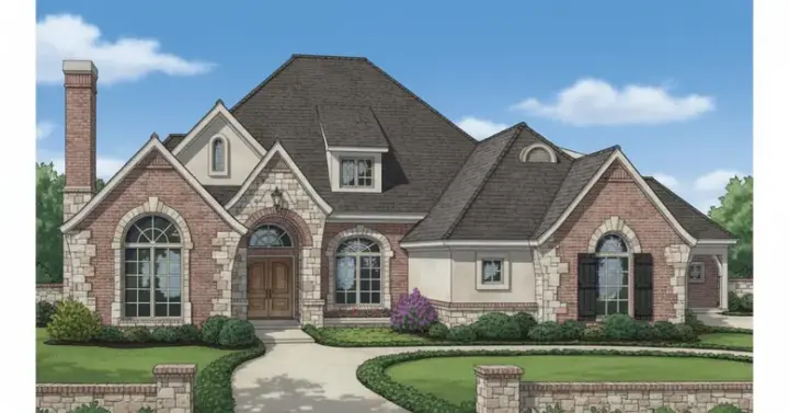 European house plans 8-634 - front exterior, 3,660 sq ft, 4 bed, 3 bath house plans | Monster House Plans