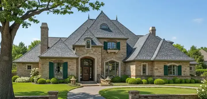European house plans 8-637 - front exterior, 3,878 sq ft, 4 bed, 4 bath house plans | Monster House Plans