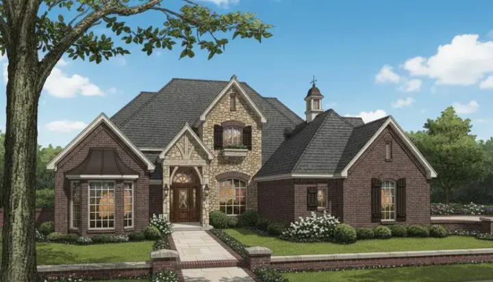 European house plans 8-672 - front exterior, 3,032 sq ft, 4 bed, 3 bath house plans | Monster House Plans