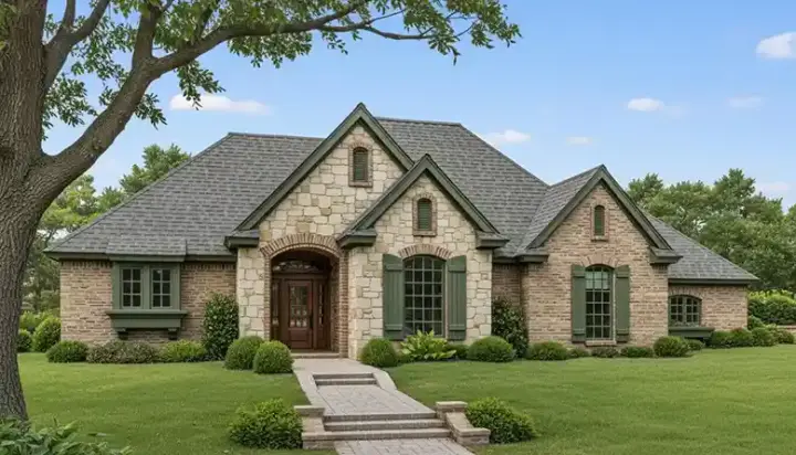European house plans 8-684 - front exterior, 1,807 sq ft, 3 bed, 2 bath house plans | Monster House Plans