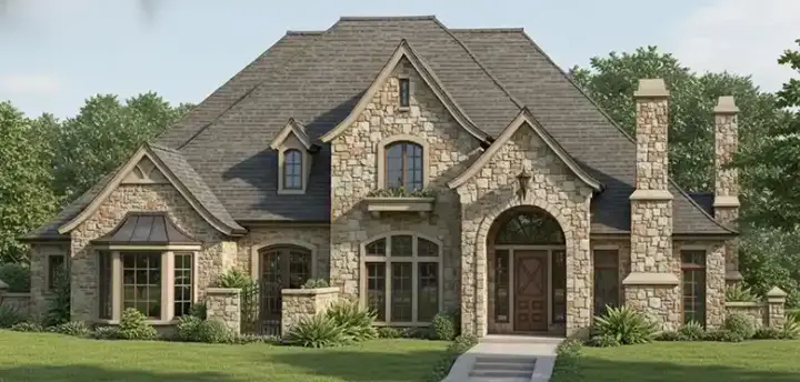 French Country house plans 8-710 - front exterior, 3,168 sq ft, 4 bed, 3 bath house plans | Monster House Plans