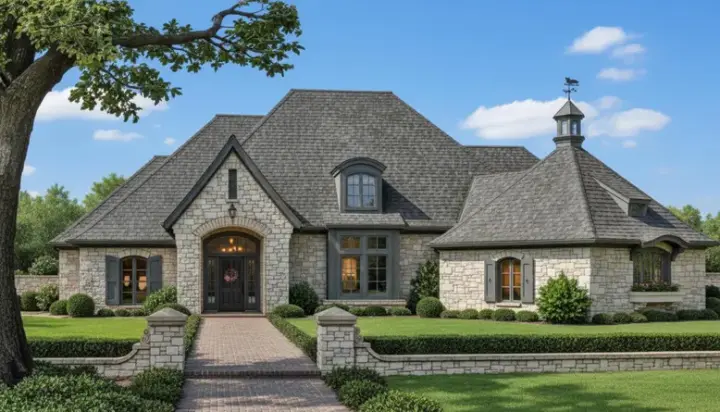 European house plans 8-720 - front exterior, 3,504 sq ft, 4 bed, 3 bath house plans | Monster House Plans