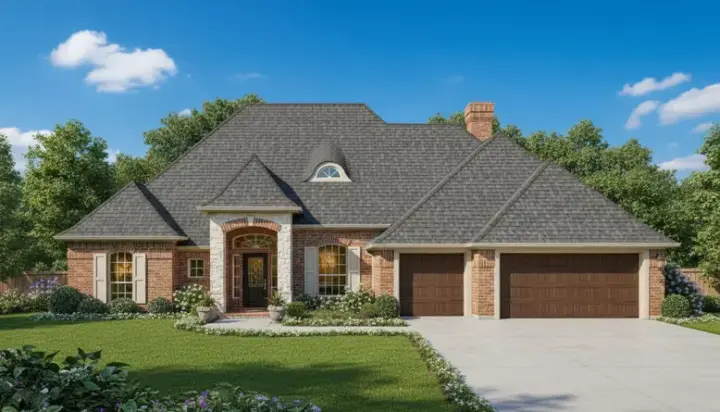 European house plans 8-735 - front exterior, 2,398 sq ft, 4 bed, 3 bath house plans | Monster House Plans
