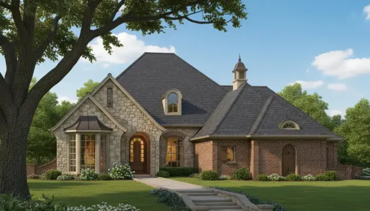 French Country house plans 8-740 - front exterior, 2,518 sq ft, 4 bed, 3 bath house plans | Monster House Plans