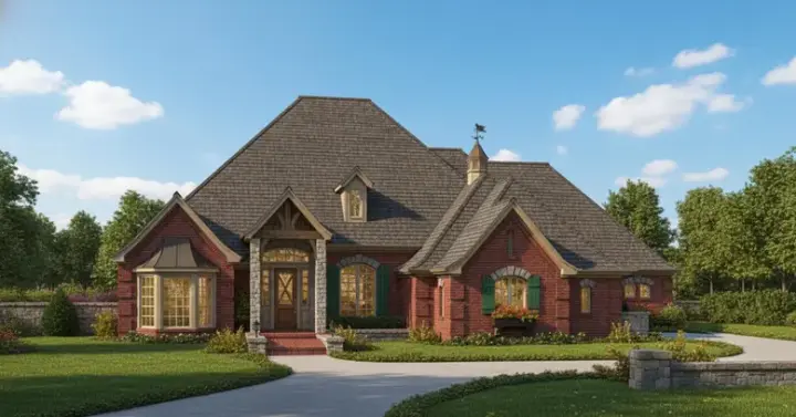 European house plans 8-811 - front exterior, 2,885 sq ft, 4 bed, 3 bath house plans | Monster House Plans